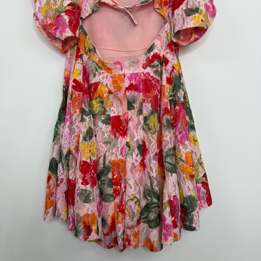 For Love & Lemons Dascha Lace Puff Sleeve Floral Dainty Mini Dress Size M NEW - Picture 10 of 16
